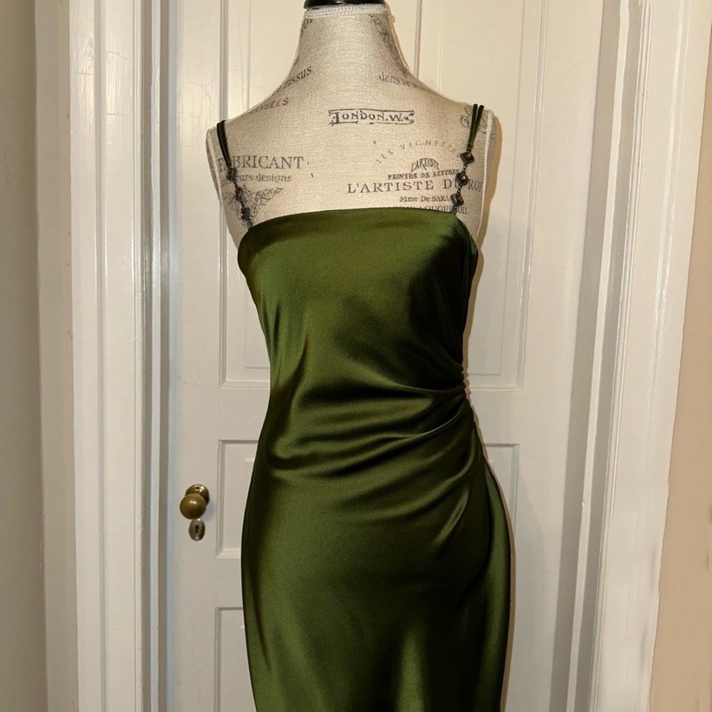 Satin effect midi dress with jeweled detailed straps